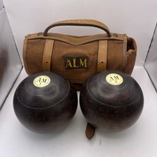 Vintage Lawn Bowls Set AM1-AM2 with Leather & Canvas Carry Bag - Monogram ALM