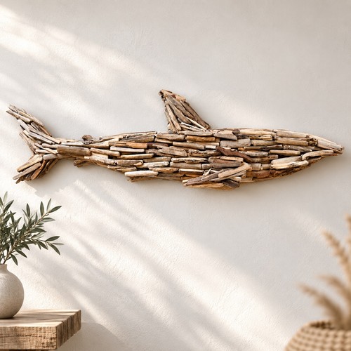 Oversized driftwood shark - driftwood,