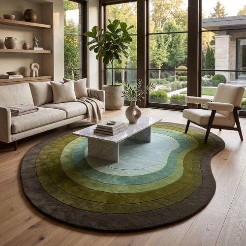 Hand tufted wool rug olive - rug,