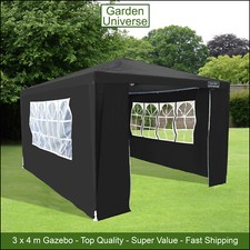 Gazebo Marquee Canopy Party Tent Black 3 x 4m By Garden Universe Steel Frame