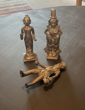 2 Indian Deities And A Sadhu Brass Figurines 9cm Approx