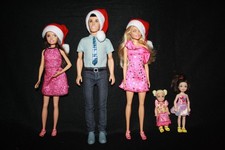 Xmas Barbie Doll Family Bundle - Ken, Barbie, Skipper, Chelsea & Babysitter Doll