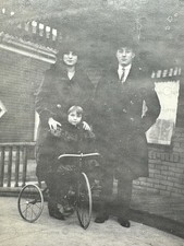 Vintage Photo 1910’s Family Portrait With Child On Tricycle Snapshot Edwardian