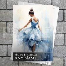 Ballerina card: birthday or greetings. 5x7 inches. Dancer. Personalised or Blank