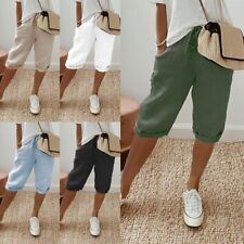 Women Bermuda Shorts Drawstring Knee Length Short Pants Ladies Solid Color Beach