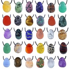 Drop Gemstone Pendant | Tumbled Stone Drilled Drop Pendant + Cotton Ribbon