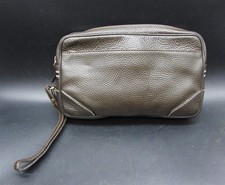 Dunhill Brown Textured Leather Wristlet Toiletry Bag L26cm x W15cm
