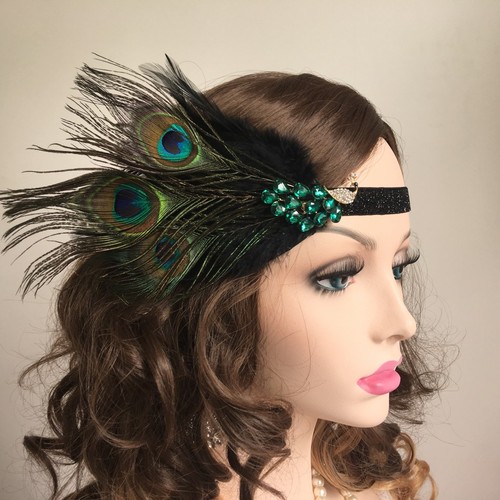 Peacock feather headband - feather, 20's