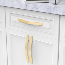 FURNIWARE 10 Pack Brass D-Shape Kitchen Cabinet Handles, 192mm Drawer Pulls