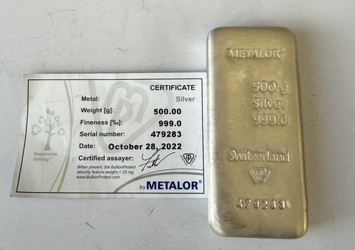 Metalor 500g silver bar with