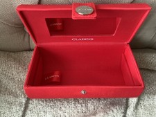 CLARINS Red Beauty Case Cosmetic Makeup Bag with mirror and add to strap 