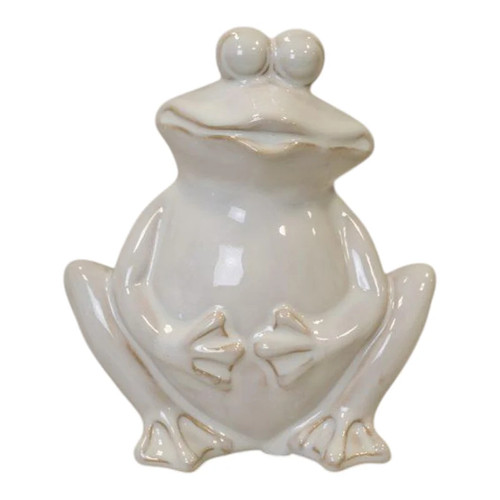 Cream ceramic smiling frog - cream,