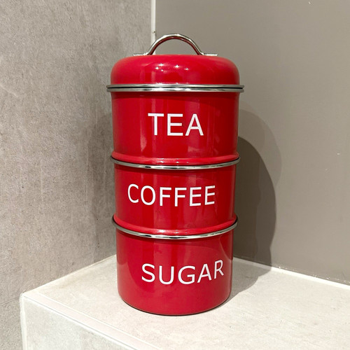 Retro red metal tea coffee - metal,