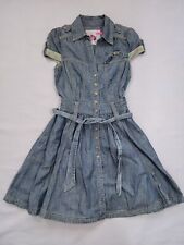 River Island Denim Dress Size 6 Y2K Button Up Fit & Flare Belted XS