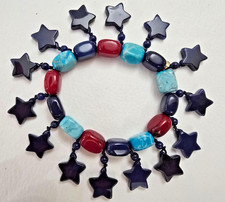 LOLA ROSE BLUE AGATE & RED / NAVY BLUE QUARTZ  GEMSTONE CHARM BRACELET - NWOT