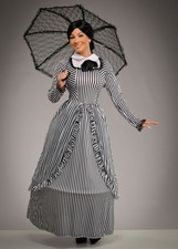 Adult Size Womens Black and White Striped Victorian Lady Fancy Dress Costume