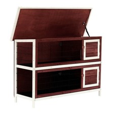 2-Tier Wooden Rabbit Hutch Double Decker Outdoor Guinea Pig Cage with Trays