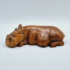 African Carving Wooden Reclining Hippo Figurine