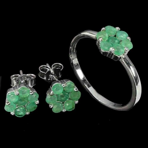 Silver earring ring emerald - silver,