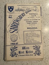 BEST PRICE - Shrewsbury Town v Walsall 12th Nov 1966 - FREEPOST 