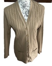 Vintage St Michael Cardigan Cable Knit Tricot Uk 14 Beige Brand New