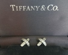 Tiffany & Co. Stunning Signature X/Cross Stitch Diamond Platinum Stud Earrings 