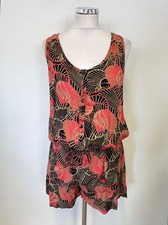 BNWT NEXT CORAL, BLACK & KHAKI PRINT SCOOP NECK RACER BACK PLAYSUIT SIZE 14