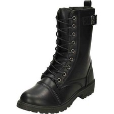 Black Flat Combat Military Lace Up Zip Ankle Mid Calf Boots Punk Goth Victorian