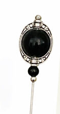 Beautiful Onyx Hat Pin Vintage Antique Tibetan Silver Style 5" & Pin Protector