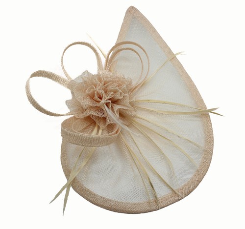 Beige mesh fascinator - mesh, hat