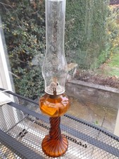 Vintage old glass oil lamp with shade & wick stands 20 inches tall.