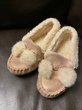 Marks And Spencer UK 7-8 TODDLER Girls Pink LEATHER Slip On Slippers MOCCASIN