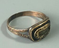 Victorian Gold & Enamelled Engraved Mourning Ring Size N.5 ALZX