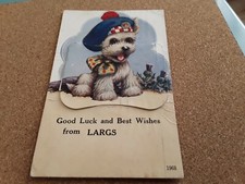 MAILING NOVELTY PULLOUT POSTCARD LARGS, SCOTLAND. TERRIER DOG SCOTTISH HAT CAP