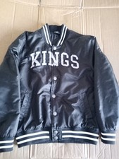 L A Kings Bomber Jacket Men's medium Black Button Up Logo On Front Back