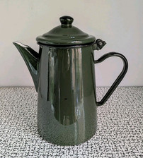 60s 70s Vintage Retro Lge Green Enamel Coffee Pot Shabby Chic Prop Display