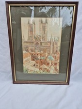 Original Framed Watercolour By F S Fox Of A View Of Lincoln Cathedral Signed