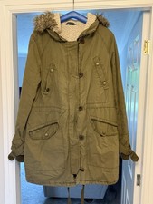 TOP SHOP Ladies, Girls, Teenagers Khaki Green Hooded Parka UK12 Good Condition