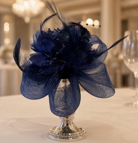 Navy feather fascinator clip - feather,