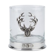 Glass Whisky Tumbler Pewter Stag Deer Badge Metal Home Bar Glass Cocktail Cup 