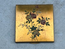 VINTAGE LE RAGE ENAMEL FLORAN SQUARE MIRROR POWDER COMPACT LADIES HANDBAG