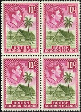 SG 72 BRITISH SOLOMON ISLANDS 1942 – 10/- SAGE-GREEN & MAGENTA – MOUNTED MINT