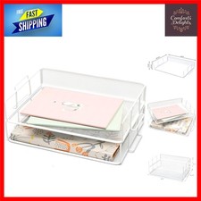 Durable Stackable Metal Desk Trays – 2 White Organizers for Home or Office