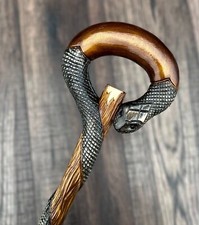 Snake Brown Walking Stick Hand Carvin Cane Wooden Handmade Cane Hiking Stick