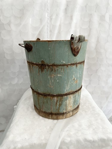 Vtg large wooden pail - large,