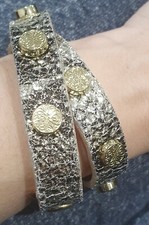 BIBA Leather Wrist Cuff Bracelet Metallic Gold Hardware