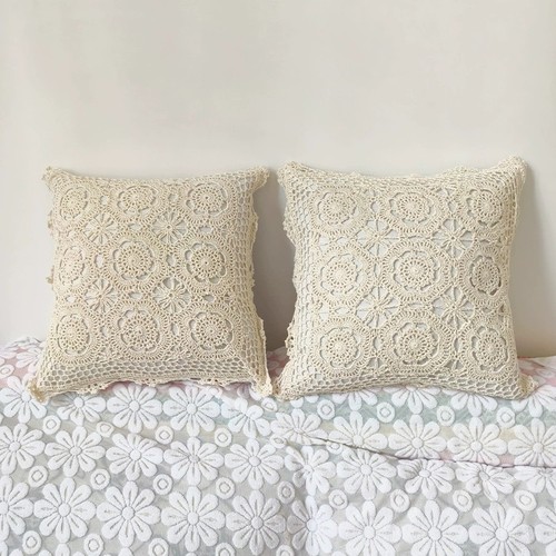 New crocheted beige pillow - crocheted,