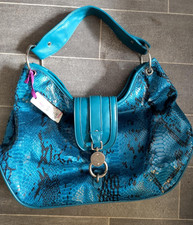 Snake skin style blue handbag