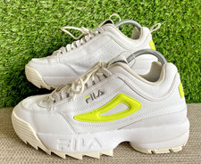 FILA Women's Disruptor White Safety Yellow Chunky Wedge Trainers UK Size 7 Boxed