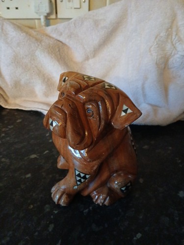 Wooden bulldog figurine - wooden,